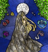 1girl alternate_hair_color bare_shoulders black_cloak black_gloves blonde_hair blue_sky chrono_story_(vocaloid) cloak clockworker's_doll closed_eyes commentary_request diamond_(gemstone) doll dress elluka_chirclatia elluka_clockworker evillious_nendaiki flower foliage food fruit full_moon funeral_dress gem gherea gloves highres hood hood_up hourglass long_hair megurine_luka moon night night_sky pomegranate pouring profile purple_flower purple_rose rose sky solo stained_glass vase vessel_of_sin vocaloid yellow_gemstone rating:g score:3 post #9878237