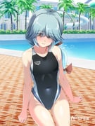 1girl ahoge arena_(company) black_one-piece_swimsuit blue_hair brown_eyes competition_swimsuit covered_navel cowboy_shot hair_over_eyes hamanami_(kancolle) highleg highleg_one-piece_swimsuit kantai_collection low_ponytail north1220japan one-piece_swimsuit palm_tree ponytail pool second-party_source solo swimsuit tirasi_(so) tree water_slide rating:s score:15 post #10108026