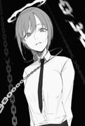 1girl absurdres arms_behind_back chain chainsaw_man collared_shirt greyscale halo highres long_hair looking_at_viewer makima_(chainsaw_man) monochrome necktie parted_lips ringed_eyes sarasara_(pposong) shirt solo rating:g score:0 post #10175897