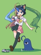1girl :d ahoge animal_ears black_hair black_sailor_collar black_skirt black_thighhighs blue_eyes blue_hair bow bowtie brown_hair brown_shoes cat_ears fang full_body futaba_channel green_hair half-closed_eye heterochromia looking_at_viewer moetron mof multicolored_hair oekaki pink_bow pink_bowtie pink_sailor_collar pink_skirt running sailor_collar school_uniform serafuku shoes single_thighhigh skirt smile solo thighhighs toy_truck twintails two-tone_bow two-tone_bowtie two-tone_sailor_collar two-tone_skirt yellow_bow yellow_bowtie rating:g score:2 post #10175647