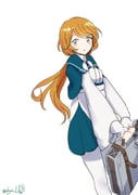 1girl absurdres blue_capelet brown_eyes capelet commentary_request dress feet_out_of_frame highres kantai_collection looking_at_viewer low_ponytail one-hour_drawing_challenge ootomari_(kancolle) orange_hair pantyhose ponytail robinson_(day_l_full) simple_background solo suitcase white_background white_dress white_pantyhose rating:g score:7 post #9603425
