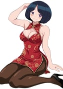 1girl black_hair black_shoes blue_eyes blush_stickers bob_cut breasts brown_pantyhose china_dress chinese_clothes cleavage_cutout clothing_cutout commentary_request covered_navel dress floral_print gundam gundam_gquuuuuux high_heels large_breasts looking_at_viewer mature_female pantyhose ponzu_rui print_dress red_dress shiiko_sugai shoes short_hair sitting sleeveless sleeveless_dress smile solo rating:s score:3 post #10177473