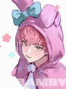 1boy absurdres animal_ear_hood bamby_(plave) blue_bow bow closed_mouth cropped_torso dasssv eyelashes highres hood hood_up hooded_shrug looking_at_viewer male_focus pink_eyes pink_hair pink_shrug plave sanpaku shirt short_hair shrug_(clothing) smile solo wavy_hair white_background white_shirt rating:g score:2 post #10176365