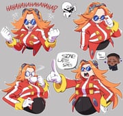 2girls absurdres agent_stone blue-tinted_eyewear blue_eyes breasts coat commentary dark-skinned_female dark_skin dr._eggman eggma'am english_commentary english_text facial_hair genderswap genderswap_(mtf) gloves goggles goggles_on_head grin heart highres long_hair long_sleeves multiple_girls mustache nikkikaji orange_hair red_coat round_eyewear smile sonic_(live_action) sonic_(series) sonic_the_hedgehog_(movie) speech_bubble sunglasses thighhighs tinted_eyewear white_gloves yuri zipper_pull_tab rating:s score:34 post #9174239