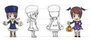 4girls animal_scarf archived_source arms_at_sides bare_shoulders bat_wings bloomers blue_coat blue_dress blue_hat blue_sleeves blue_wings boots brown_eyes brown_shoes chibi clenched_hand closed_mouth coat copyright_request cross-laced_clothes cross-laced_legwear dress fur-trimmed_coat fur-trimmed_shoes fur_hat fur_trim halloween_costume hand_on_own_hip hat head_wings knee_boots lace-up_boots looking_to_the_side multiple_girls multiple_views no_nose open_hand red_bloomers red_ribbon reference_sheet ribbon scarf shoes skull_ornament smile strapless strapless_dress tiv turnaround ushanka white_background white_scarf wings winter_clothes rating:g score:1 post #10159548
