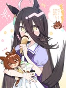 2girls ^^^ agnes_tachyon_(umamusume) ahoge animal_ears bag black_hair blush character_doll chibi chibi_inset doll food food_on_face hair_between_eyes highres holding holding_bag holding_food horse_ears horse_girl horse_tail long_hair looking_at_viewer manhattan_cafe_(umamusume) multicolored_hair multiple_girls nochatea puffy_short_sleeves puffy_sleeves purple_shirt school_uniform shirt short_sleeves skirt solo_focus sparkle star_(symbol) streaked_hair sweatdrop tail tracen_school_uniform translation_request umamusume upper_body white_skirt yellow_eyes rating:g score:2 post #10176720