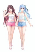 2girls :d absurdres alternate_costume azki_(hololive) bare_arms bare_legs black_hair blue_eyes blue_hair blue_nails bow bow_earrings breasts camisole cleavage collarbone colored_inner_hair commentary_request crop_top dolphin_shorts double-parted_bangs drawstring earrings feet full_body hair_between_eyes hair_intakes hair_ornament hair_ribbon hairclip highres holding holding_hands holding_own_hair hololive hoshimachi_suisei jewelry knees legs long_hair looking_at_viewer loungewear medium_breasts midriff mole mole_under_eye multicolored_hair multiple_girls nail_polish navel one_side_up pink_hair pink_nails pink_shorts purple_eyes ribbon sandals short_shorts shorts sidelocks simple_background small_breasts smile star_(symbol) star_in_eye stomach streaked_hair symbol_in_eye thighs toenail_polish toenails toes very_long_hair virtual_youtuber wajuniorbox wavy_hair white_background white_camisole white_hair white_sandals rating:s score:28 post #10173262