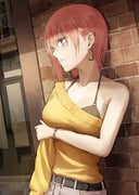 1girl black_bra blue_eyes bra breasts brick_wall commentary_request earrings fagi_(kakikaki) go-toubun_no_hanayome jewelry large_breasts long_sleeves nakano_ichika parted_lips pink_hair short_hair single-shoulder_sweater single_bare_shoulder single_sleeve solo sweater underwear upper_body yellow_sweater rating:s score:86 post #5627535