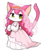 1girl :3 animal_ears blush bridal_veil cat_busters cat_ears cat_girl chibi chibi_only chibikemo commentary_request dress enata_rei flower full_body furry furry_female green_eyes jewelry long_hair necklace neko_hakase pink_dress pink_hair simple_background slit_pupils solo strapless strapless_dress veil wavy_hair wedding_dress whiskers white_background white_fur rating:g score:3 post #10092761