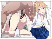 1boy 1girl absurdres all_fours aomi_haru bar_censor blue_bra blue_necktie blue_skirt bra breasts brown_eyes brown_hair censored chitose-kun_wa_ramune_bin_no_naka clothing_aside collarbone collared_shirt commentary_request doggystyle female_ejaculation heart hetero highres indoors long_hair long_sleeves looking_at_viewer male_pubic_hair medium_breasts multiple_views necktie nipples open_mouth panties panties_aside partial_commentary partially_unbuttoned penis plaid_clothes plaid_skirt pleated_skirt ponytail pubic_hair pussy school_uniform sex sex_from_behind shirt sincos skirt socks sound_effects speech_bubble testicles topless_female translation_request underwear unworn_necktie vaginal white_panties white_shirt white_socks rating:e score:61 post #10169929
