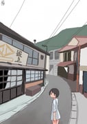 1girl absurdres black_hair commentary_request feet_out_of_frame highres hood hooded_jacket house jacket kantai_collection kochi_prefecture mogami_(kancolle) outdoors power_lines real_world_location road scenery shop short_hair solo street toplow utility_pole white_jacket rating:g score:6 post #10132105