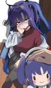 1girl 1other :t absurdres black_pantyhose black_skirt blue_archive blurry blurry_background blurry_foreground blush breasts chair character_doll commentary_request doll gaming_chair highres holding holding_stuffed_toy jacket large_breasts long_hair long_sleeves looking_at_viewer miniskirt off_shoulder on_chair open_clothes open_jacket paid_reward_available pantyhose pleated_skirt pout pov pov_hands puffy_long_sleeves puffy_sleeves purple_eyes purple_hair red_sweater shaded_face sitting skirt solo_focus squiggle stuffed_toy sweater swivel_chair two_side_up v-shaped_eyebrows white_jacket yuuka_(blue_archive) zenzen._(zenzen'ya) rating:g score:0 post #10175369