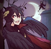 2boys ahoge angel angel_wings black_hair commentary_request dark_pit fangs halloween highres howling kid_icarus kid_icarus_uprising kyashii_(cathyyy_illust) laurel_crown looking_at_viewer male_focus moon multiple_boys night night_sky open_mouth red_eyes sky sparkle star_fox super_smash_bros. twitter_username wings wolf_o'donnell rating:g score:4 post #10069307
