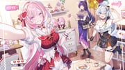3girls :d bare_shoulders black_bag black_boots black_dress black_skirt black_socks blue_eyes boots breasts character_doll collarbone commentary copyright_logo crop_top doll dress eden_(honkai_impact) elysia_(herrscher_of_human:_ego)_(honkai_impact) elysia_(hi_love_elf)_(honkai_impact) elysia_(honkai_impact) elysia_(miss_pink)_(honkai_impact) elysia_(miss_pink_elf)_(honkai_impact) figure grey_hair hair_ornament hand_up heart heart_hair_ornament highres honkai_(series) honkai_impact_3rd indoors kevin_kaslana kiana_kaslana large_breasts livestream logo long_dress long_hair looking_at_viewer mobius_(honkai_impact) multicolored_hair multiple_girls official_alternate_costume official_art one_eye_closed open_mouth pardofelis parted_lips photo_(object) pink_dress pink_hair pointy_ears ponytail purple_dress purple_eyes purple_hair purple_skirt raiden_mei shirt shirt_over_dress short_sleeves single_strap skirt smile socks standing standing_on_one_leg streaked_hair stuffed_toy two-tone_dress v white_dress white_hair white_shirt wooden_floor yae_sakura rating:s score:10 post #10167624