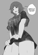 1girl absurdres braid breasts commentary commission covered_nipples cowboy_shot english_text from_below greyscale highres large_breasts low_twin_braids lumpychan monochrome open_mouth original panties shirt shirt_tug smile solo twin_braids underwear wet wet_clothes wet_shirt rating:s score:2 post #10176671
