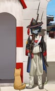 1girl absurdres antique_firearm architecture bayonet beonggeoji black_coat black_headwear blue_eyes blue_skin blue_sky closed_mouth coat colored_skin dog east_asian_architecture firelock flintlock gun hat hat_tassel highres holding holding_gun holding_weapon joseon_dynasty military multicolored_coat original pzkpfwi shadow sky slit_pupils tassel weapon rating:g score:13 post #7090482