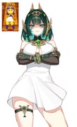 1girl absurdres alternate_costume animal_crossing ankha_(animal_crossing) ankha_zone_(meme) bare_shoulders black_gloves breasts center_opening closed_mouth commentary crossed_arms dress earpiece earrings elbow_gloves facial_mark foxyreine genshin_impact gloves green_eyes green_hair has_bad_revision has_cropped_revision has_watermarked_revision headgear highres jewelry large_breasts looking_at_viewer mark_under_eye md5_mismatch medium_hair meme mole mole_under_eye nefer_(genshin_impact) partially_shaded_face reference_inset resolution_mismatch signature simple_background smile solo source_smaller symbol-shaped_pupils thigh_strap thighs triangle-shaped_pupils white_background white_dress rating:s score:39 post #10160535