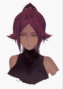1girl bare_shoulders bleach closed_mouth cropped_torso dark-skinned_female dark_skin eyelashes highres long_hair looking_at_viewer ponytail shihouin_yoruichi solo ui_1231 upper_body white_background yellow_eyes rating:g score:15 post #10152448
