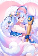 1girl 1other aqua_hair blue_gloves blush bonnet bow commentary fur-trimmed_kimono fur_trim giant_brush gloves gradient_hair hair_between_eyes hair_bow hair_ornament hair_ribbon hatsune_miku highres holding holding_paintbrush japanese_clothes kimono long_hair long_sleeves looking_at_viewer making-of_available multicolored_hair official_alternate_costume official_alternate_hairstyle open_mouth paintbrush pink_hair pink_kimono pom_pom_(clothes) rabbit rabbit_yukine ribbon ruk_(spi1116) smile sun_hair_ornament twintails very_long_hair vocaloid yuki_miku yuki_miku_(2023) rating:g score:2 post #10169391