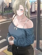 5girls absurdres ahoge akane_(blue_archive) asuna_(blue_archive) bag bare_shoulders black_hair black_halo black_shirt black_skirt blonde_hair blue_archive blue_eyes blue_halo blue_shirt blush breasts brown_hair brown_shirt city cleaning_&_clearing_(blue_archive) cleavage collarbone commentary crosswalk cup dark-skinned_female dark_skin glasses hair_over_one_eye hair_ribbon halo handbag highres holding holding_cup holding_phone huge_ahoge karin_(blue_archive) large_breasts long_hair looking_at_viewer miz_blank mole mole_on_breast multiple_girls neru_(blue_archive) off-shoulder_shirt off_shoulder outdoors parted_lips peeking_out phone purple_halo red_eyes red_hair ribbon shirt short_hair shoulder_bag skirt symbol-only_commentary toki_(blue_archive) very_long_hair yellow_halo rating:s score:24 post #10147857