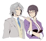 1boy 1girl aqua_eyes arm_under_breasts black_hair blue_necktie breasts cardigan collared_shirt commentary_request cropped_torso final_fantasy final_fantasy_vii final_fantasy_vii_ever_crisis glasses green_eyes grey_hair grey_jacket hair_between_eyes highres holding holding_pointer igusaharu jacket looking_at_another lucia_lin medium_breasts necktie official_alternate_costume parted_bangs pointer purple_jacket school_uniform sephiroth sephiroth_(ever_crisis) sephiroth_(shinra_private_academy) shirt short_bangs short_hair suit_jacket sweatdrop twitter_username upper_body white_shirt yellow_cardigan rating:g score:1 post #9442688