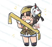 1girl artist_logo black_hair character_mask closed_eyes commentary_request daitou_(kancolle) headband high_ponytail kameyama_shrine_festival kantai_collection kure_(city) kutone_shirika logo mask mask_on_head object_request ponytail seaport_princess short_hair solo standing striped_clothes striped_vest tan vest watermark yellow_headband yellow_vest rating:g score:2 post #10055385