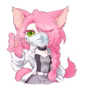 1girl animal_ears animal_hands black_choker body_fur braid cat_busters cat_ears cat_girl cat_tail catluru_catb choker claws coat commentary_request furry furry_female green_eyes hair_over_one_eye highres lab_coat long_hair looking_at_viewer mask mouth_mask neko_hakase one_eye_closed open_clothes open_coat pawpads pink_hair simple_background single_braid slit_pupils solo tail variant_set whiskers white_background white_fur rating:g score:1 post #9848587