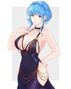 1girl alternate_costume bare_shoulders black_dress blue_hair border braid breasts brown_eyes cleavage closed_mouth clothing_cutout collarbone commentary commission covered_navel covered_nipples crown_braid dress english_commentary fire_emblem fire_emblem:_three_houses grey_background hand_on_own_chest hand_on_own_hip highres large_breasts looking_at_viewer marianne_von_edmund modakawa_dress outside_border second-party_source short_hair sideboob sidelocks simple_background smile solo thighs truejekart white_border rating:s score:34 post #9695883