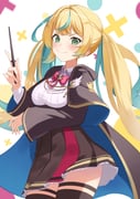 1girl absurdres aqua_hair arm_under_breasts black_capelet black_thighhighs blonde_hair blush bow bowtie breasts capelet cowboy_shot framed_breasts green_eyes highres holding holding_staff indoors long_hair looking_at_viewer mage_staff medium_breasts miniskirt multicolored_hair nijisanji pleated_skirt red_ribbon ribbon simple_background skirt smile smug solo staff streaked_hair tachitsute_toto takechi49 thighhighs twintails virtual_youtuber wizard zettai_ryouiki rating:s score:1 post #10175408