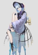 1girl alternate_costume bare_legs black-framed_eyewear black_bonnet black_bow black_dress black_socks black_vest blue_eyes blue_hair blue_shoes bonnet bow bow_legwear crinoline dated dress fishnet_socks fishnets flower from_side full_body glasses grey_background hat hat_flower high_heels highres hugging_own_leg joints labyrinth_(path_to_nowhere) leg_up looking_at_viewer looking_over_eyewear looking_to_the_side mechanical_legs parted_lips path_to_nowhere pink_flower purple_flower robot_joints semi-rimless_eyewear shoes short_dress short_hair signature simple_background sitting socks solo stool tassel vest white_sleeves wide_sleeves winding_key yaoyao_wanhe rating:g score:3 post #10126390