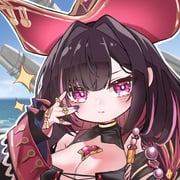 1girl aishikikan azur_lane black_hair breasts cannon chibi chibi_only cleavage closed_mouth commentary_request hat jewelry large_breasts long_hair looking_at_viewer multicolored_hair outdoors pirate_hat purple_eyes purple_hair purple_streaks queen_anne's_revenge_(azur_lane) ring solo streaked_hair upper_body water rating:s score:14 post #10155024