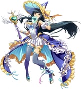 1girl adjusting_clothes adjusting_headwear ankle_ribbon bare_shoulders black_hair blue_gemstone blue_hat blue_ribbon blue_thighhighs bow breasts brown_eyes cleavage closed_mouth detached_sleeves dress floating_clothes floating_hair frilled_hat frilled_skirt frills full_body game_cg gem gloves gold_thighlet hat hat_ribbon heart heart_wand high_heels holding holding_wand jewelry langrisser langrisser_mobile langrisser_re:incarnation large_breasts layered_dress leg_ribbon long_hair long_sidelocks looking_at_viewer magic magical_girl maiya_(langrisser) multicolored_dress official_alternate_costume official_art pleated_dress puffy_detached_sleeves puffy_sleeves ribbon shoes showgirl_skirt sidelocks simple_background skirt smile solo standing tachi-e thighhighs thighlet third-party_source transparent_background two-tone_skirt very_long_hair wand white_dress white_gloves white_shoes witch_hat wrist_ribbon yellow_ribbon zettai_ryouiki rating:s score:3 post #10175014