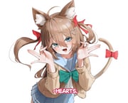 1girl absurdres ahoge animal_ears aqua_bow aqua_bowtie blue_eyes blue_sailor_collar blue_skirt bow bowtie brown_hair cardigan cat_ears cat_girl cat_tail commentary english_text hair_between_eyes hair_ribbon heart heart-shaped_pupils highres long_hair long_sleeves miniskirt neuro-sama open_mouth pleated_skirt red_ribbon ribbon sailor_collar simple_background skirt solo symbol-only_commentary symbol-shaped_pupils tagua tail two_side_up upper_body vedal_ai white_background yellow_cardigan rating:g score:5 post #10170040