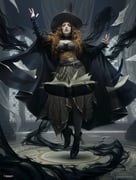 1girl baldur's_gate black_boots book boots breasts character_name company_name copyright_logo copyright_name copyright_notice dress dungeons_&_dragons grimoire hat high_heel_boots high_heels highres logo long_hair looking_at_viewer magic magic:_the_gathering martina_fackova mole mole_under_mouth official_art open_book orange_hair outstretched_arms ribbon smile solo spirit spread_arms summoning tasha_(d&d) witch witch_hat rating:s score:5 post #10150370