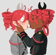 2girls abstractpurple absurdres black_bow black_shirt blush bow braid closed_eyes dark_skin drill_hair drooling from_side grey_background grey_shirt highres jacket kasane_teto kiss long_sleeves multiple_girls red_eyes red_hair shirt short_hair simple_background surprised tongue tongue_out twin_drills upper_body utau vocaloid white_bow yuri rating:s score:0 post #10174987