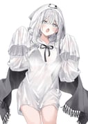 1girl bikini black_bikini fuyukawa_kagari ghost_costume grey_eyes grey_hair hakanai_kimi_wa_moukou_wo_hajimeru hood hood_up kazutake_hazano light_blush long_hair open_mouth see-through_clothes side-tie_bikini_bottom signature simple_background sleeves_past_fingers sleeves_past_wrists solo swimsuit v-shaped_eyebrows white_background rating:s score:12 post #10172849