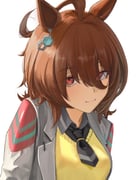 1girl agnes_tachyon_(tach-nology)_(umamusume) agnes_tachyon_(umamusume) ahoge black_necktie black_shirt brown_hair closed_mouth commentary_request ear_ornament eyes_visible_through_hair hair_between_eyes lab_coat looking_at_viewer necktie o_ko_ge2024 red_eyes shirt short_hair short_necktie simple_background smile solo sweater_vest umamusume upper_body white_background yellow_sweater_vest rating:g score:13 post #10173795