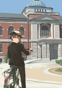 1girl absurdres alternate_costume bicycle black_jacket black_pants blue_sky brown_eyes brown_hair building commentary_request day female_service_cap from_behind full_body hat highres hiroshima_prefecture jacket kaga_(kancolle) kantai_collection kure_(city) looking_at_viewer looking_back military_dress_uniform military_uniform naval_dress_uniform naval_uniform outdoors pants pot-de riding riding_bicycle side_ponytail sky solo white_hat rating:g score:7 post #10117740