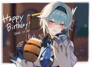 1girl black_gloves black_hairband blue_hair blue_necktie blush border breasts chair cup dated eula_(genshin_impact) genshin_impact gloves hair_ornament hairband happy_birthday head_on_hand head_rest holding holding_cup large_breasts long_sleeves looking_at_viewer medium_hair necktie on_chair orange_eyes parted_lips siina_0320 sitting solo tankard upper_body white_border wide_sleeves rating:g score:2 post #10176993