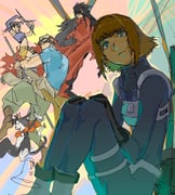 2boys 2girls black_fur black_gloves black_hair blonde_hair blue_bodysuit blue_eyes blue_shirt bodysuit boots breasts brown_boots brown_hair brown_jacket cait_sith_(final_fantasy) cape cat cid_highwind cloak closed_mouth clothes_around_waist crop_top crown dirge_of_cerberus_final_fantasy_vii elbow_gloves feet_out_of_frame fighting_stance final_fantasy final_fantasy_vii gloves goggles goggles_on_head green_pants hair_between_eyes headband highres holding holding_polearm holding_shuriken holding_weapon hugging_own_legs jacket jacket_around_waist long_hair looking_up medium_breasts megaphone midriff mini_crown multiple_boys multiple_girls official_alternate_costume open_mouth pants polearm purple_shirt red_cape red_cloak red_headband shelke_the_transparent shirt short_hair shorts shuriken single_elbow_glove sitting sketch thighhighs torn_cloak torn_clothes tuxedo_cat two-tone_fur vincent_valentine weapon white_fur white_gloves white_thighhighs xiehuangxb yellow_shorts yuffie_kisaragi rating:g score:8 post #10040358