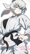 1girl animal_ears animal_nose belt black_belt black_claws black_shirt breasts claws commission cowboy_shot dougi furry furry_female hands_on_own_hips hata4564 highres looking_at_viewer martial_arts_belt medium_breasts original pale_skin rabbit_ears red_eyes shirt short_hair simple_background skeb_commission solo undershirt white_background white_dougi white_hair rating:g score:2 post #10173624