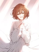1girl brown_eyes brown_hair cardigan commentary_request dress earrings hands_on_own_chest hariikei highres jewelry light_rays long_sleeves looking_at_viewer meiko_(vocaloid) nail_polish open_mouth short_hair smile solo sunlight vocaloid rating:g score:2 post #10175125