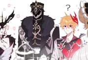 2boys 4girls ? arlecchino_(genshin_impact) black_hair blonde_hair blue_eyes brown_hair capitano_(genshin_impact) columbina_(genshin_impact) cup genshin_impact grey_hair helm helmet highres holding holding_cup multiple_boys multiple_girls orange_hair p2nxiv parted_lips pouring sandrone_(genshin_impact) signora_(genshin_impact) simple_background tartaglia_(genshin_impact) tea tea_party teacup teapot white_background rating:g score:3 post #10173233