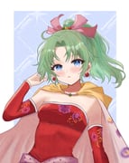 1girl blue_background blue_eyes blush border breasts cape detached_sleeves dress earrings final_fantasy final_fantasy_vi hair_ribbon hand_in_own_hair highres jewelry long_hair medium_breasts parted_bangs parted_lips pink_ribbon ponytail red_dress red_sleeves ribbon sash solo strapless strapless_dress terra_branford tube_dress upper_body waist_sash white_border yellow_cape yua_666666 rating:g score:3 post #10160803
