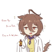 1girl agnes_tachyon_(tach-nology)_(umamusume) agnes_tachyon_(umamusume) ahoge animal_ears bags_under_eyes bottle brown_hair coat drooling earrings ears_down english_text hair_between_eyes highres holding holding_bottle horse_ears horse_girl horse_tail huge_ahoge jewelry johnholl0w lab_coat long_sleeves looking_at_viewer medium_hair necktie open_mouth red_eyes shirt short_necktie single_earring sleepy sleeves_past_fingers sleeves_past_wrists solo sweater sweater_vest tail umamusume upper_body white_coat yellow_sweater yellow_sweater_vest rating:g score:16 post #10169443