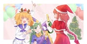 4girls ^_^ alcohol animal_ear_hairband animal_ears antlers balloon blonde_hair blue_dress blue_neckerchief blue_sailor_collar blush border bottle bow braid braided_ponytail cake capelet champagne_bottle christmas_tree closed_eyes commentary cup deer_antlers deer_ears dress drinking_glass english_commentary fake_animal_ears fake_antlers food food_on_face fur-trimmed_capelet fur_trim green_hair hair_bow hairband hat hat_bow highres holding holding_bottle holding_cup horns hug index_finger_raised indoors kirisame_marisa kirisame_marisa_(pc-98) kitashirakawa_chiyuri long_hair milll_77 mima_(touhou) multiple_girls neckerchief okazaki_yumemi outline party_hat pointy_ears purple_dress red_bow red_capelet red_hair red_skirt red_vest sailor_collar sailor_shirt santa_costume santa_hat shirt skirt skirt_set smile straight_hair strawberry_shortcake touhou touhou_(pc-98) twintails very_long_hair vest white_border white_bow white_outline white_shirt wine wine_glass witch_hat wizard_hat yuri rating:g score:1 post #10175868