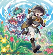 2025 3girls ahoge aqua_dress aqua_hair arm_up asevi_andromeda_kushinada backpack bag belt blush_stickers boots bow bowtie brown_bag brown_belt brown_boots brown_gloves brown_hat brown_shirt campaign_hat copyright_notice cropped_shirt crown double_bun dress duel_masters fal0811 flower gloves green_hair hair_bun hair_over_eyes hat kiyuri_(duel_masters) long_hair mermaid monster_girl multicolored_hair multiple_girls navel official_art orange_hair outdoors petals pointy_ears pomirin_(duel_masters) red_bow red_bowtie red_hair shirt short_hair skirt walking white_gloves white_skirt rating:g score:1 post #9988556