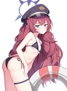 1girl alternate_costume ass bikini black_bikini black_hat blue_archive blue_eyes blue_halo blush breasts halo hat highres iroha_(blue_archive) leaning_forward lifebuoy long_hair looking_at_viewer parted_lips peaked_cap red_hair side-tie_bikini_bottom simple_background small_breasts sob_(submar1089) solo swim_ring swimsuit thigh_strap very_long_hair wavy_hair white_background rating:s score:25 post #10172635