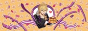 1boy 8083_blue black_gloves black_jacket black_shirt brown_hair collarbone commentary confetti cross cross_necklace english_commentary ensemble_stars! food gloves hair_between_eyes hakaze_kaoru heart holding holding_plate jacket jewelry looking_at_viewer male_focus necklace open_mouth pancake pancake_stack plate purple_ribbon ribbon shirt solo yellow_background rating:g score:1 post #10164993