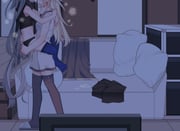 2girls blonde_hair blush breasts collared_dress couch couple dress duel_monster emptyayya green_eyes grey_hair highres long_hair long_sleeves multiple_girls pussy_juice pussy_juice_puddle red_eyes sky_striker_ace_-_raye sky_striker_ace_-_roze thighhighs two-tone_dress yu-gi-oh! yuri rating:e score:6 post #10174043